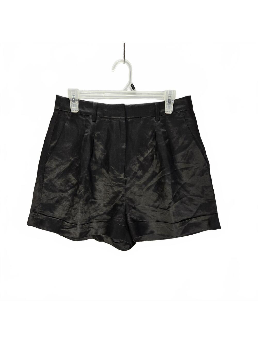 J Crew Pleated High Waist Linen Cupro Shorts Black Cuffed Quiet Luxury Size 8